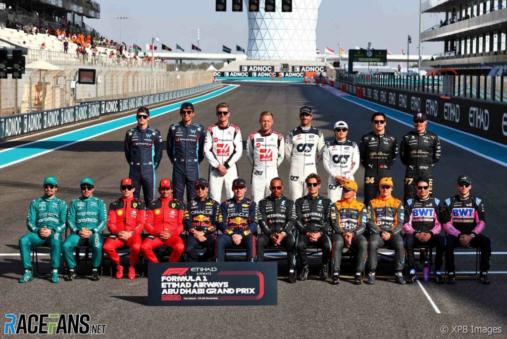 The drivers on the grid for a group picture